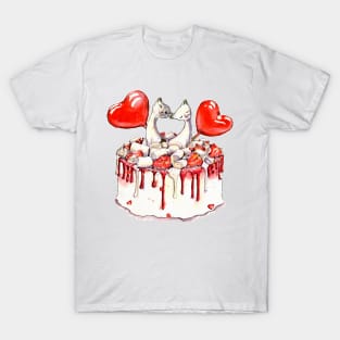 Valentine day cake with cats and candy T-Shirt